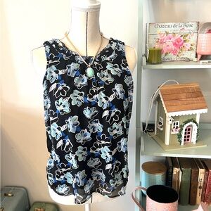 Elle Black and Blue Floral Blouse